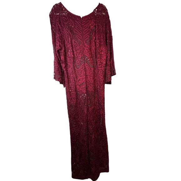 JS Collections Burgundy Sequin Embroidered Gown - Size 22W - Picture 4 of 15